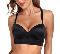 Lemorosy Women's Plunge Push Up Bra Seamless Padded Wireless Comfort Longline Bralette(Black,38D)