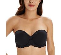 Lemorosy Women's Plus Size Full Coverage Lace Strapless Bra Underwire Multiway Contour Red Carpet(Lace Black,42C)