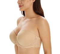 Lemorosy Women's Plus Size Full Coverage Lace Strapless Bra Underwire Multiway Contour Red Carpet(Lace Beige,34C)