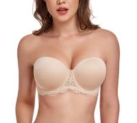 Lemorosy Women's Plus Size Full Coverage Lace Strapless Bra Underwire Multiway Contour Red Carpet(Lace Beige,40E)