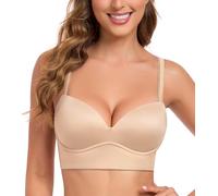 Lemorosy Women's Push Up Pullover Bra Wirefree Plunge Padding Plus Size Comfort Bralette(Beige 32DD)