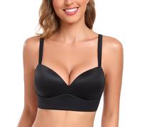 Lemorosy Women's Push Up Pullover Bra Wirefree Plunge Padding Plus Size Comfort Bralette(Black 38D)