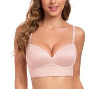 Lemorosy Women's Push Up Pullover Bra Wirefree Plunge Padding Plus Size Comfort Bralette(Pink,38DD)