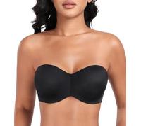 Lemorosy Women's Seamless Strapless Bra Non Padded Anti-Slip Plus Size Bandeau Underwire(Black,38C)