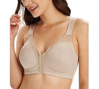 Lemorosy Women's Wirefree Jacquard Back Support Bra Full Figure Front Closure Posture Underwear（Nude,34E