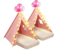 Lemosae 2 Pack Kids Teepee Tent with Mattress,Fitted Sheet,Light String,Washable Natural Cotton Toddler Play Tent for Girls Boys Indoor Outdoor Sleepover Slumber Birthday Party(Pink)