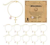 Lemosae 24 Sets Baseball Bracelets Gifts with Cards Bulk Christian Cross Pendant Bracelets Sport Accessories Religious Jewelry Appreciation Gifts for Team Coach Players Birthday Easter(Baseball)