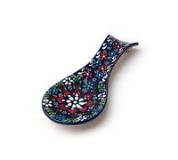 LEMOSE Hand Painted Turkish Ceramic Spoon Rest - Unique Embossed Design Craftsmanship Blue Spoon Holder - Decorative Colorful Spoon Rest - Kitchen Counter Utensils - Kitchen Decor and Accessories