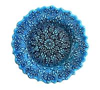 LEMOSE Turkish Handmade Decorative Plate for Display, Blue Ceramic Ornament for Home-Office, Floral Pattern Hand Painted Wall Hanging Decor, Embossed Commemorative Plates with Stand