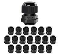 LeMotech 20 Pack NPT 1/2" Cable Glands Waterproof Adjustable 6-12mm Cable Connectors Black Nylon Joints with Gaskets