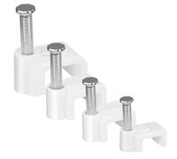 LeMotech 200pcs Cable Clips 5/7/8/10mm Flat Cable Nail Clips Cable Tacks Coaxial Nail Clamps for Cable Cord Management RG6 RG59 CAT5 CAT6 RJ45 Electrical Ethernet Coaxial Clamps, White