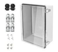 LeMotech Electrical Box, IP67 Waterproof Hinged Clear Cover Stainless Steel Latch Junction Box, ABS Plastic Electrical Enclosure with Mounting Plate,Wall Brackets, Cable Glands,11.8"x7.7"x5.2",Grey