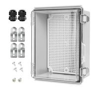 LeMotech Electrical Box, IP67 Waterproof Hinged Clear Cover Stainless Steel Latch Junction Box, ABS Plastic Electrical Enclosure with Mounting Plate,Wall Brackets, Cable Glands,8.2"x6.3"x3.9", Grey