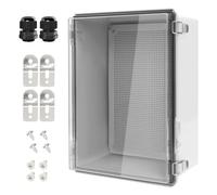LeMotech Electrical Box, IP67 Waterproof Hinged Clear Cover Stainless Steel Latch Junction Box, ABS Plastic Electrical Enclosure with Mounting Plate,Wall Brackets, Cable Glands,15.7"x11.8"x7.0",Grey
