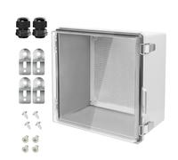 LeMotech Electrical Box, IP67 Waterproof Hinged Clear Cover Stainless Steel Latch Junction Box, ABS Plastic Electrical Enclosure with Mounting Plate,Wall Brackets, Cable Glands,11.8"x11.8"x7.1", Grey