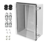 LeMotech Electrical Box, IP67 Waterproof Hinged Clear Cover Stainless Steel Latch Junction Box, ABS Plastic Electrical Enclosure with Mounting Plate,Wall Brackets, Cable Glands,13.8"x9.8"x5.9", Grey