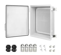 LeMotech Electrical Box, IP67 Waterproof Hinged Cover Stainless Steel Latch Junction Box, ABS Plastic Electrical Enclosure with Mounting Plate,Wall Brackets, Cable Glands, 13.8"x9.8"x5.9", Grey