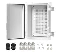 LeMotech Electrical Box, IP67 Waterproof Hinged Cover Stainless Steel Latch Junction Box, ABS Plastic Electrical Enclosure with Mounting Plate,Wall Brackets, Cable Glands,11.8"x7.7"x5.2",Grey
