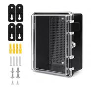 LeMotech Junction Box IP67 Waterproof Electrical Box ABS Plastic Hinged Shell with Clear Cover Project Box Outdoor and Indoor with Mounting Plate, Wall Brackets, Black, External Size 7.1x 5.1x 3.5inch