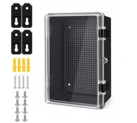 LeMotech Junction Box IP67 Waterproof Electrical Box ABS Plastic Hinged Shell with Clear Cover Project Box Outdoor and Indoor with Mounting Plate, Wall Brackets, Black, External Size 11.4x7.5x5.5inch