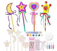 Lemotoy Princess Fairy Wands Kit includes wooden fairy wands, gem stickers, ribbons, butterfly, magic wand for girls to make your own princess wand (6 sets)