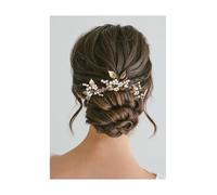 LEMOXIVI Wedding Hair Pieces for Bride Bridesmaids 3pcs Leaf Pearl Hair Pins Gold Bridal Hair Accessories Set