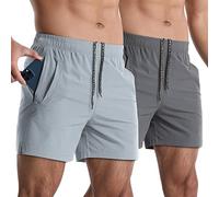 Lempue 2 Pack Mens Athletic Shorts 5 Inch Quick Dry Gym Workout Exercise Shorts Men Lightweight Sports Running Shorts with Pockets, Light Grey+Dark Grey, X-Large