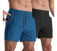 Lempue 2 Pack Mens Athletic Shorts 5 Inch Quick Dry Gym Workout Shorts Men Lightweight Sports Running Shorts with Pockets, Blue+Black, X-Large
