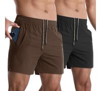 Lempue 2 Pack Mens Athletic Shorts 5 Inch Quick Dry Gym Workout Shorts Men Lightweight Sports Running Shorts with Pockets, Coffee+Black, Large
