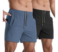 Lempue 2 Pack Mens Athletic Shorts 5 Inch Quick Dry Gym Workout Shorts Men Lightweight Sports Running Shorts with Pockets, Jean Blue+black, Medium