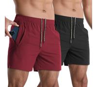 Lempue 2 Pack Mens Athletic Shorts 5 Inch Quick Dry Gym Workout Shorts Men Lightweight Sports Running Shorts with Pockets, Wine Red+black, Large