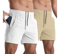 Lempue 2 Pack Mens Athletic Shorts 5 Inch Quick Dry Gym Workout Shorts Men Lightweight Sports Running Shorts with Pockets, White+apricot, Medium