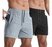 Lempue Mens Gym Workout Shorts 2 Pack Lightweight 5 Inch Athletic Running Shorts for Men Quick Dry with Pockets, Light Grey+black, X-Large