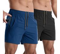 Lempue Mens Gym Workout Shorts 2 Pack Lightweight 5 Inch Athletic Shorts for Men Quick Dry Running Shorts with Pockets, Navy+black, Medium