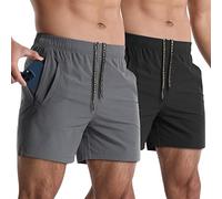 Lempue Mens Gym Workout Shorts 2 Pack Lightweight 5 Inch Athletic Shorts for Men Quick Dry Running Shorts with Pockets, Dark Grey+black, Medium