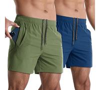 Lempue Mens Gym Workout Shorts 2 Pack Lightweight 5 Inch Athletic Shorts for Men Quick Dry Running Shorts with Pockets, Navy+Army Green, Large