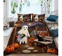 LEMRIXL Exquisite Double Quilt Cover 79"x79" White Ghost A14493 | High Quality Double 3D Print Bedding Set, 200x200 cm, with 2 Pillowcases, Four Corner Straps Fixed Inner Core, All Season