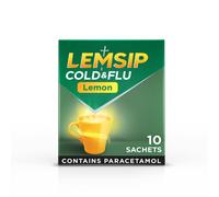 Lemsip Cold and Flu Sachets, Lemon, 10 Total, Paracetamol, Cold and Flu Relief, Headache, Blocked Nose Relief, Sore Throat Relief, Fever, Full Relief
