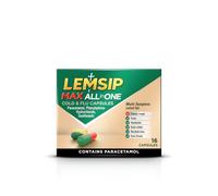 Lemsip Max All in One Cold & Flu Capsules, 16 Capsules | Paracetamol, Cold and Flu Relief, Headache, Blocked Nose Relief, Sore Throat Relief, Fever, Decongestants, Medication