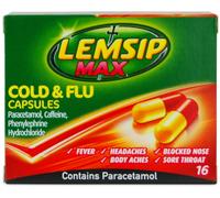Lemsip Max Cold and Flu, Paracetamol Capsules, Lemon, 16 Total, Fever, Headache, Nasal Congestion Relief, Max Strength, Effective Relief, Medication