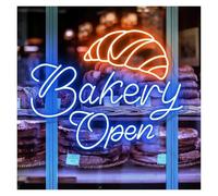 LEMST Sign Lamp Bakery Open Neon Sign Croissant Bakery Decor Coffee Restaurant Bar Art Commercial Window Wall Decoration 40cm(Blue)