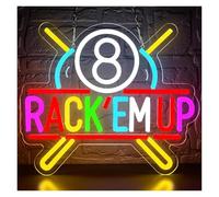 LEMST Sign Lamp Billiards Neon Sign Rack 'EM UP for Wall Decor Pool LED Light Man Cave Game Room Bar Billiard Club Party 37.5x32cm