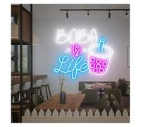 LEMST Sign Lamp Boba is Life Neon Sign Bubble Tea Milk Tea Drinks Coffee Bar Shop Wall Decor Business Restaurant Welcome Sign(G,60cm)