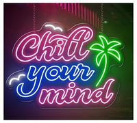 LEMST Sign Lamp Chill Your Mind Neon Sign Resort Beach Bar Decor Basement Pub Signage 66X48cm(A)