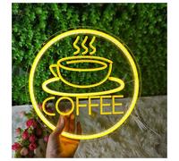LEMST Sign Lamp Coffee Neon Light for Wall Decor,Powered By USB 3D Engrave Art Light, Adjustable Brightness Coffee and Tea Up Sign 30cmх30cm(A)