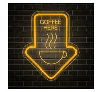 LEMST Sign Lamp Coffee Neon Sign Here Led Light Signs for Bar Station Cafe Shop Store Window Business 27x33cm/10.63×12.99in