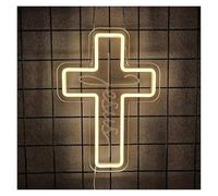 LEMST Sign Lamp Cross Neon Sign 3D Carved Acrylic Wall Lamp USB Powered for Room Christian Churches Background Decor 23.5cmx33cm