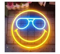 LEMST Sign Lamp Dimmable Smiley Face Neon Lights Logo Suitable for Room Wall Party Decoration Yellow Smiling Face Neon Sign 35cmx35cm(C)