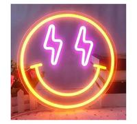 LEMST Sign Lamp Dimmable Smiley Face Neon Lights Logo Suitable for Room Wall Party Decoration Yellow Smiling Face Neon Sign 35cmx35cm(B)