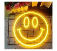 LEMST Sign Lamp Dimmable Smiley Face Neon Lights Logo Suitable for Room Wall Party Decoration Yellow Smiling Face Neon Sign 35cmx35cm(D)